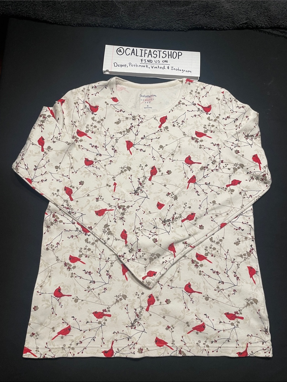 croft & barrow Cream Long-Sleeve Tee with Red Cardinal Print